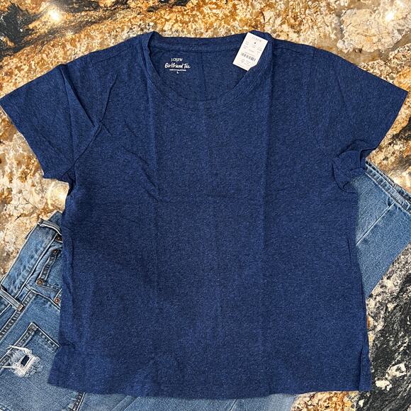 NWT J. Crew Heather Indigo Blue Girlfriend Crewneck Tee - SIZE M - Picture 2 of 10